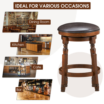 Set of 2 24-Inch Swivel Leather Padded Bar Dining Stools