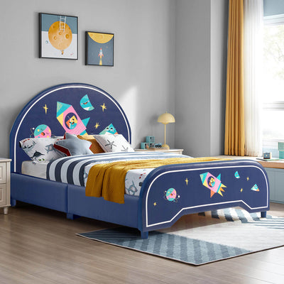 Twin Size Upholstered Platform Children Single Bed