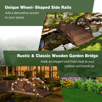 3.3 Feet Wooden Garden Bridge with Half-Wheel Safety Rails-Rustic Brown