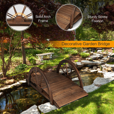 3.3 Feet Wooden Garden Bridge with Half-Wheel Safety Rails-Rustic Brown