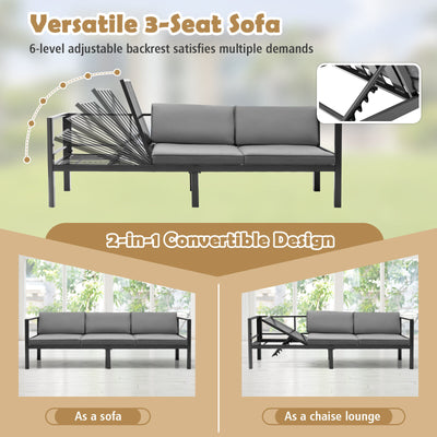 3 Pieces Aluminum Patio Furniture Set with 6-Level Adjustable Backrest-Gray