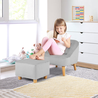 Soft Velvet Upholstered Kids Sofa Chair with Ottoman-Gray