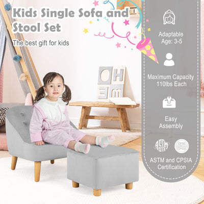 Soft Velvet Upholstered Kids Sofa Chair with Ottoman-Gray