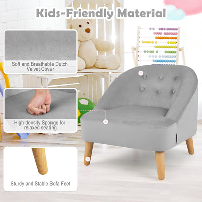 Soft Velvet Upholstered Kids Sofa Chair with Ottoman-Gray