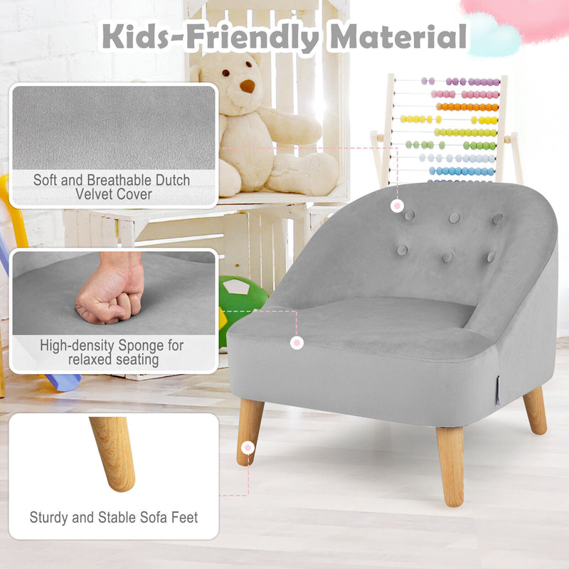 Soft Velvet Upholstered Kids Sofa Chair with Ottoman-Gray