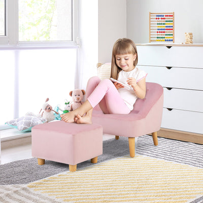 Soft Velvet Upholstered Kids Sofa Chair with Ottoman-Pink