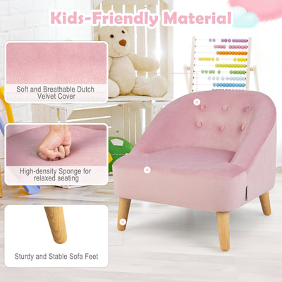 Soft Velvet Upholstered Kids Sofa Chair with Ottoman-Pink