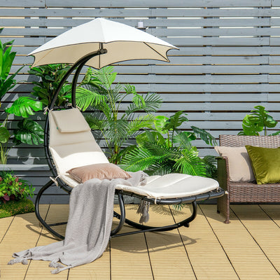 Hammock Chair with Shade Canopy and Built-in Pillow-Beige