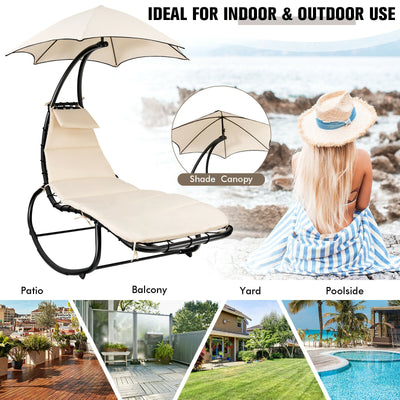 Hammock Chair with Shade Canopy and Built-in Pillow-Beige