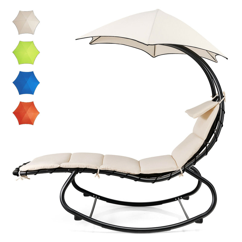 Hammock Chair with Shade Canopy and Built-in Pillow-Beige