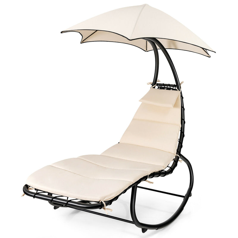 Hammock Chair with Shade Canopy and Built-in Pillow-Beige