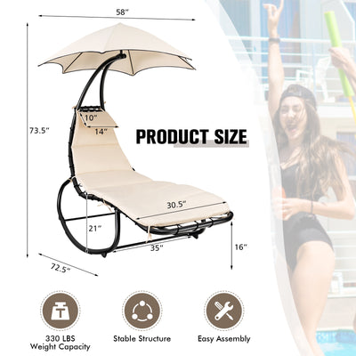 Hammock Chair with Shade Canopy and Built-in Pillow-Beige