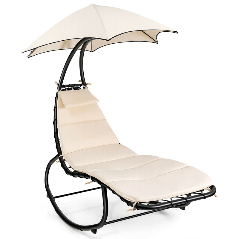 Hammock Chair with Shade Canopy and Built-in Pillow-Beige