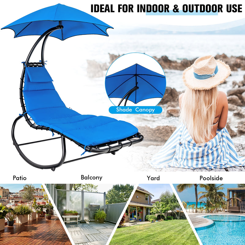 Hammock Chair with Shade Canopy and Built-in Pillow-Navy