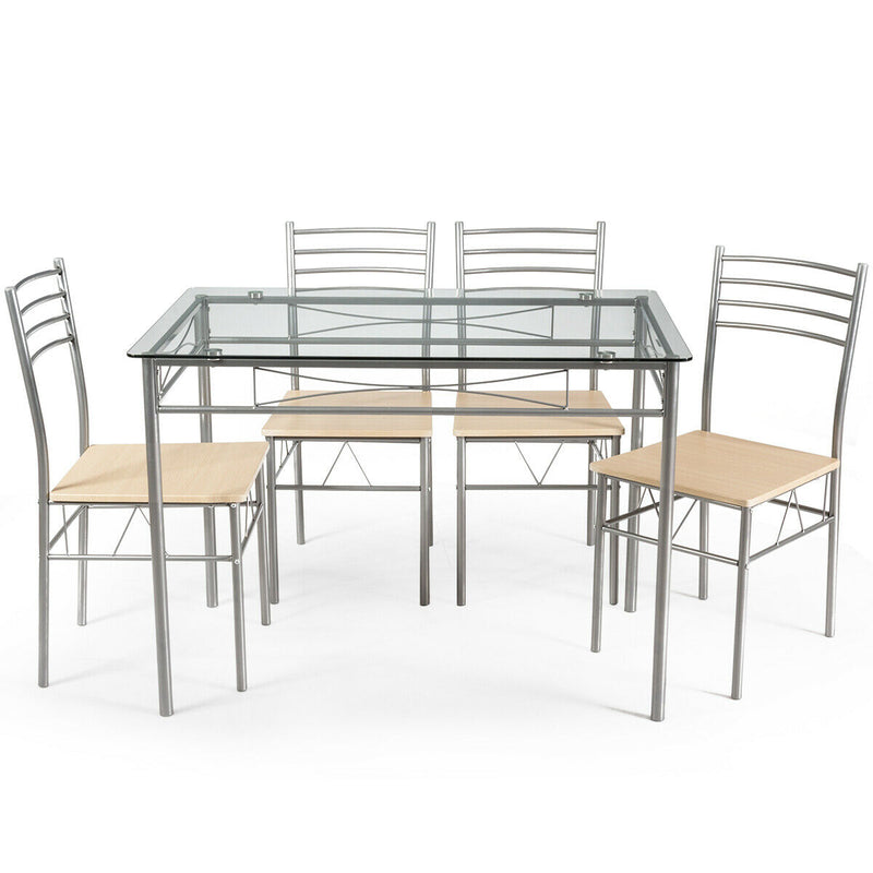 5 Pieces Dining Set Glass Table and 4 Chairs