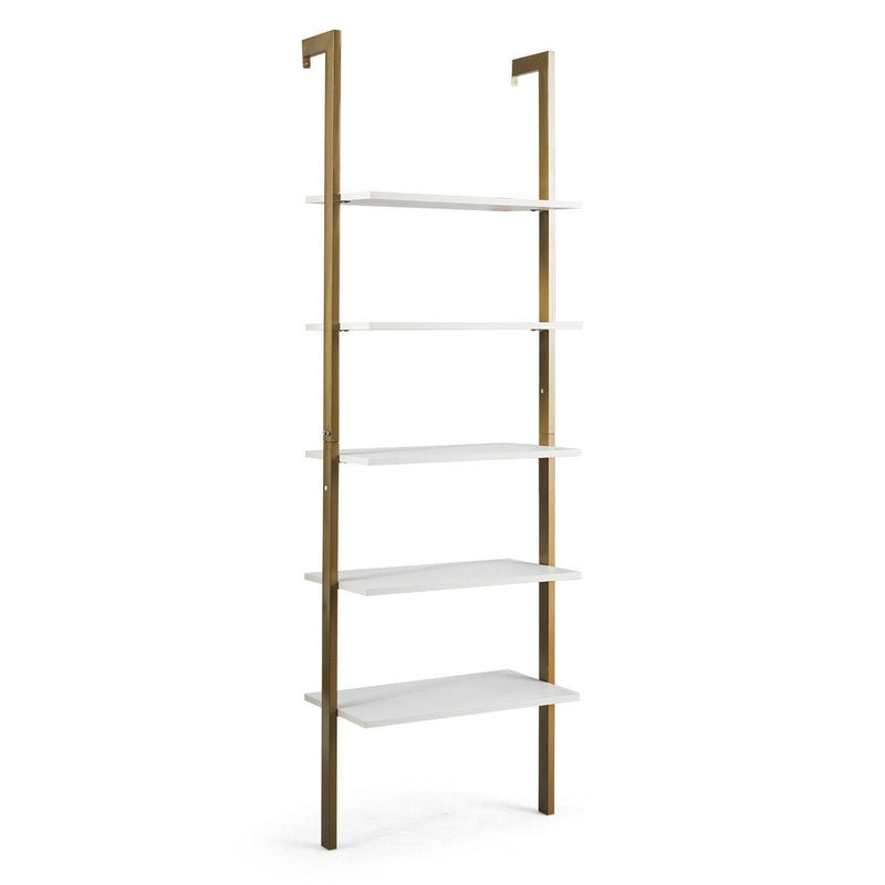 5-Tier Wood Look Ladder Shelf with Metal Frame for Home-Bronze