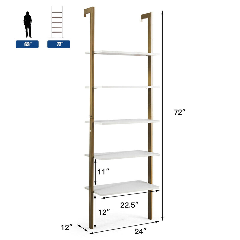 5-Tier Wood Look Ladder Shelf with Metal Frame for Home-Bronze