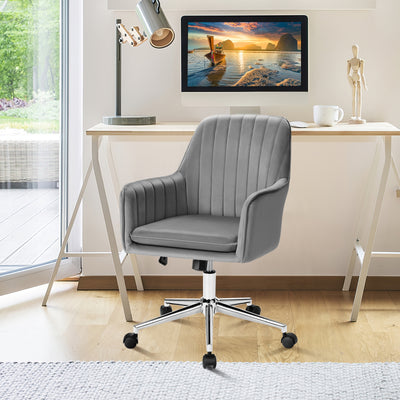 Velvet Accent Office Armchair with Adjustable Swivel and Removable Cushion-Gray