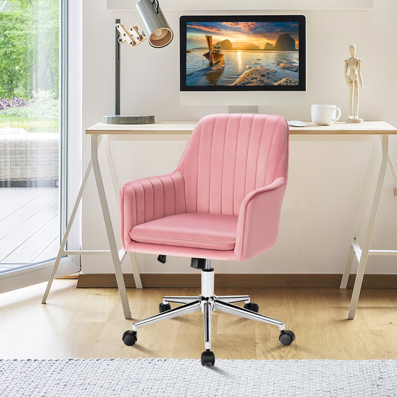 Velvet Accent Office Armchair with Adjustable Swivel and Removable Cushion-Pink