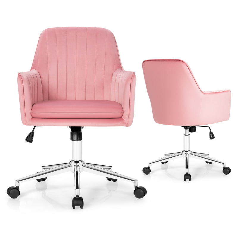 Velvet Accent Office Armchair with Adjustable Swivel and Removable Cushion-Pink