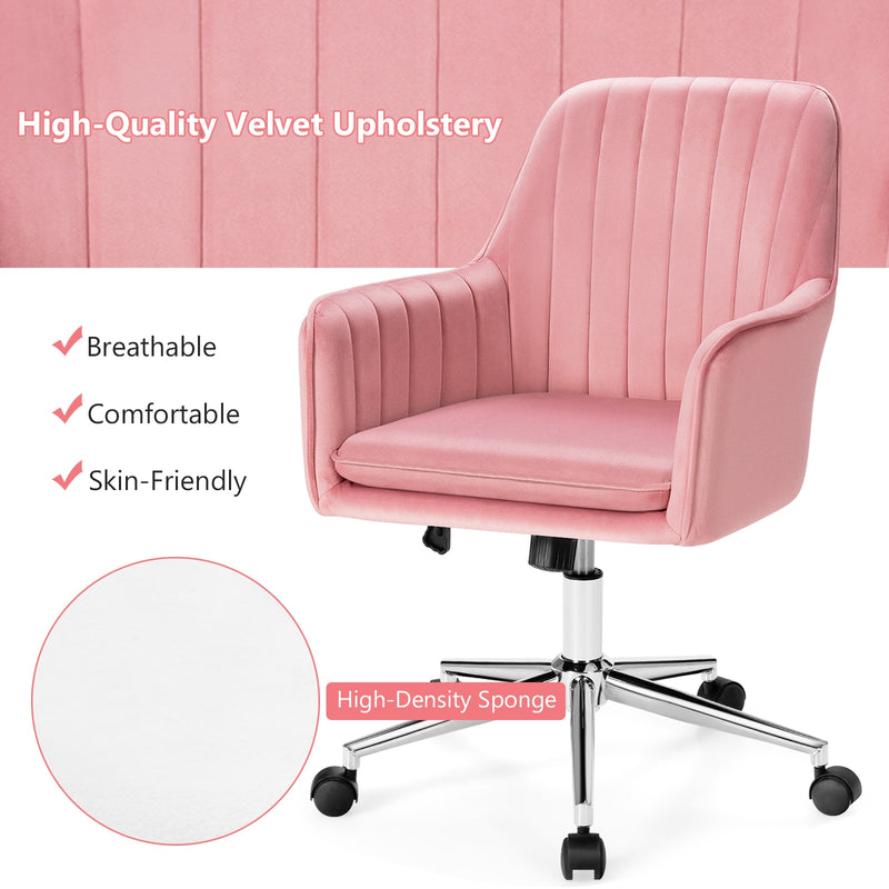 Velvet Accent Office Armchair with Adjustable Swivel and Removable Cushion-Pink