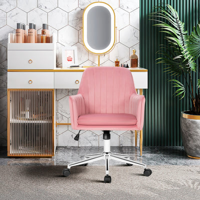 Velvet Accent Office Armchair with Adjustable Swivel and Removable Cushion-Pink