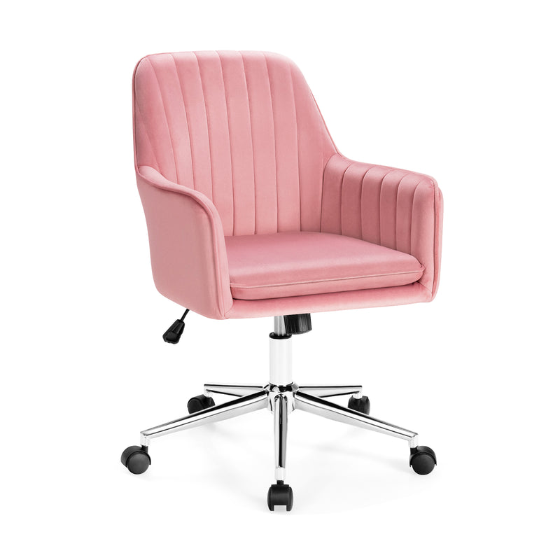 Velvet Accent Office Armchair with Adjustable Swivel and Removable Cushion-Pink