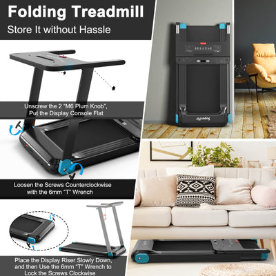 Folding Electric Compact Walking Treadmill with APP Control Speaker-Blue