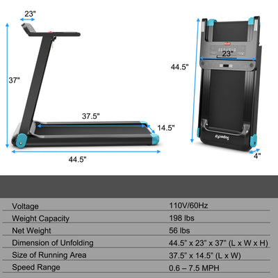 Folding Electric Compact Walking Treadmill with APP Control Speaker-Blue