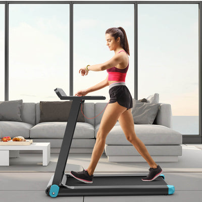 Folding Electric Compact Walking Treadmill with APP Control Speaker-Blue