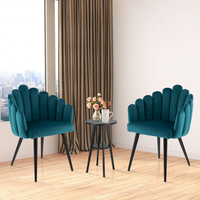 Modern Velvet Dining Chair with Metal Base and Petal Backrest-Teal