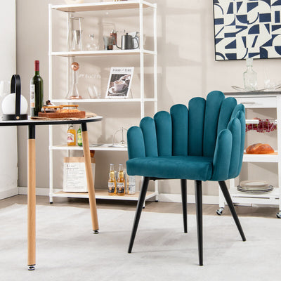 Modern Velvet Dining Chair with Metal Base and Petal Backrest-Teal