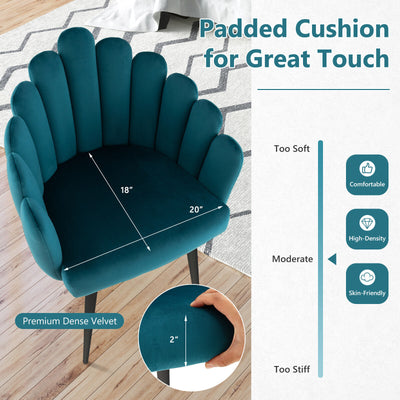 Modern Velvet Dining Chair with Metal Base and Petal Backrest-Teal