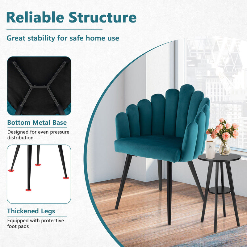 Modern Velvet Dining Chair with Metal Base and Petal Backrest-Teal