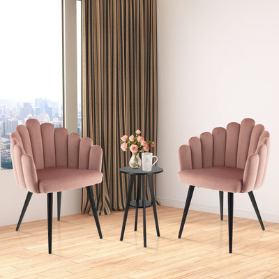 Modern Velvet Dining Chair with Metal Base and Petal Backrest-Pink