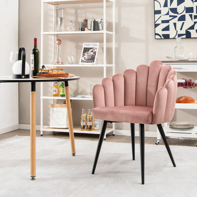 Modern Velvet Dining Chair with Metal Base and Petal Backrest-Pink