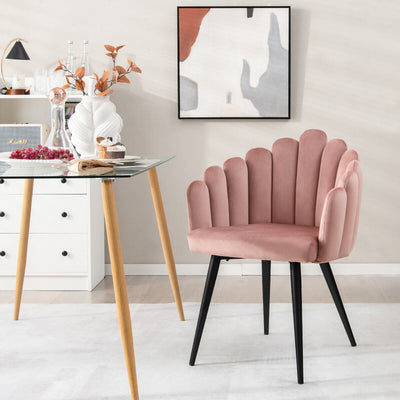 Modern Velvet Dining Chair with Metal Base and Petal Backrest-Pink