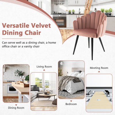 Modern Velvet Dining Chair with Metal Base and Petal Backrest-Pink