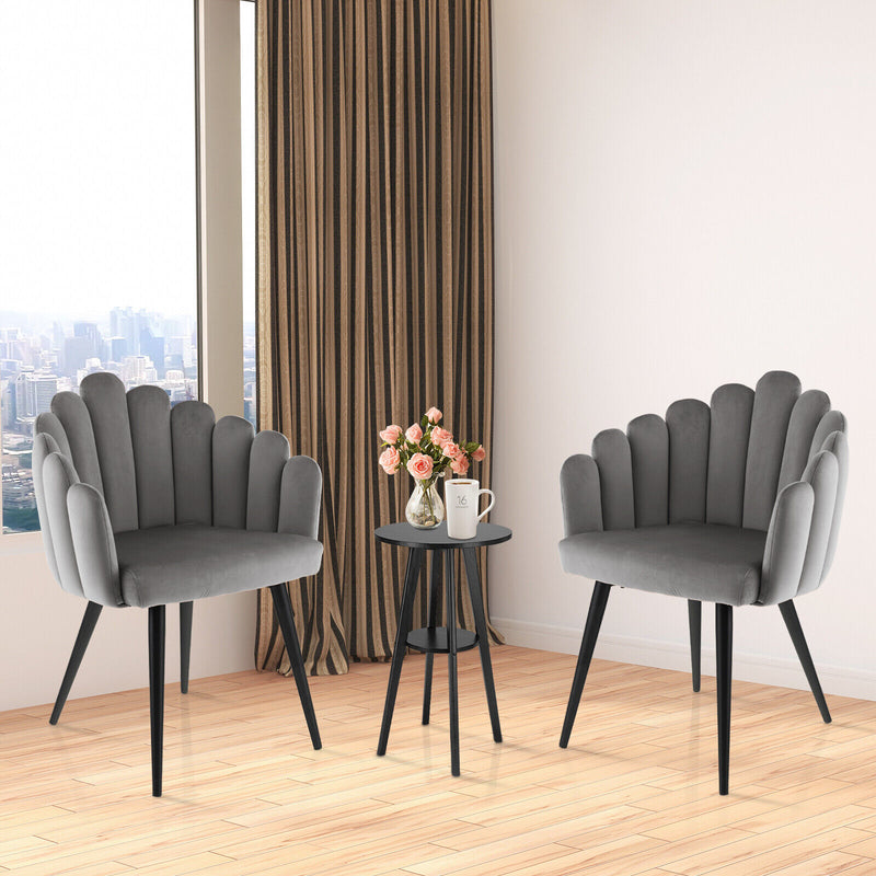 Modern Velvet Dining Chair with Metal Base and Petal Backrest-Gray