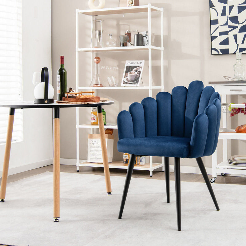 Modern Velvet Dining Chair with Metal Base and Petal Backrest-Blue