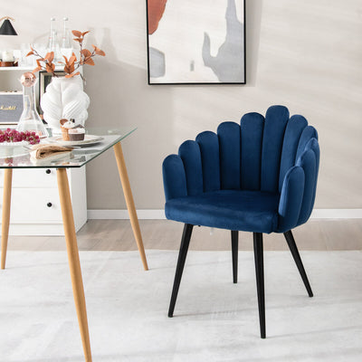 Modern Velvet Dining Chair with Metal Base and Petal Backrest-Blue