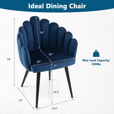 Modern Velvet Dining Chair with Metal Base and Petal Backrest-Blue