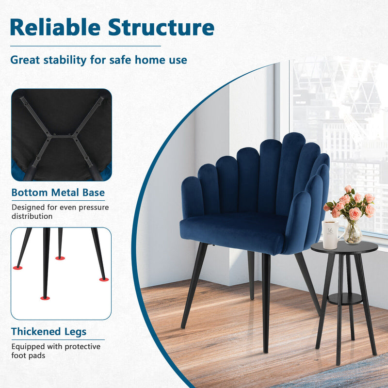 Modern Velvet Dining Chair with Metal Base and Petal Backrest-Blue