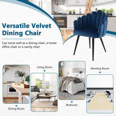 Modern Velvet Dining Chair with Metal Base and Petal Backrest-Blue