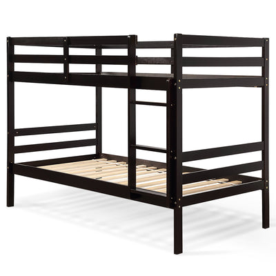 Twin Bunk Bed Children Wooden Bunk Beds Solid Hardwood-Brown