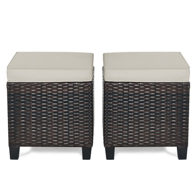 2 Pcs Patio Rattan Ottoman Cushioned Seat Foot Rest-Light Gray