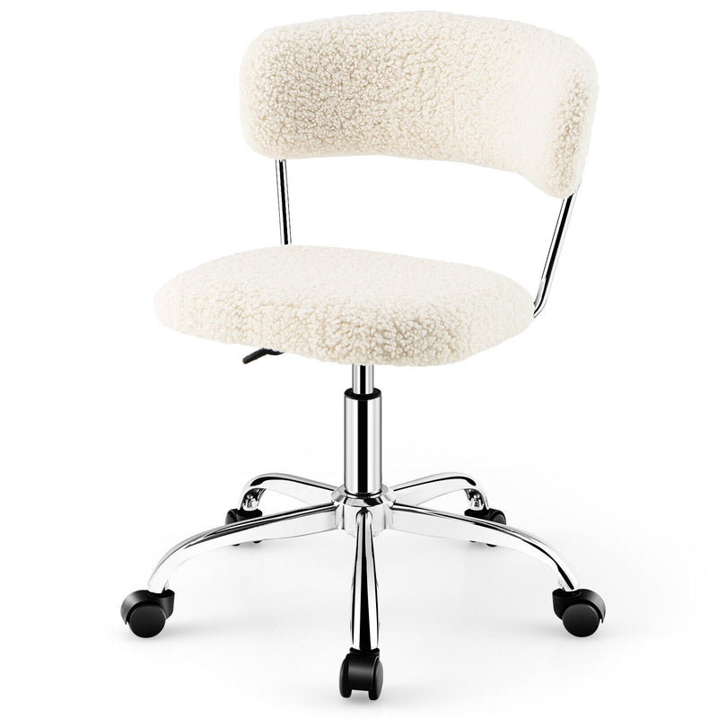 Computer Desk Chair Adjustable Sherpa Office Chair Swivel Vanity Chair-White