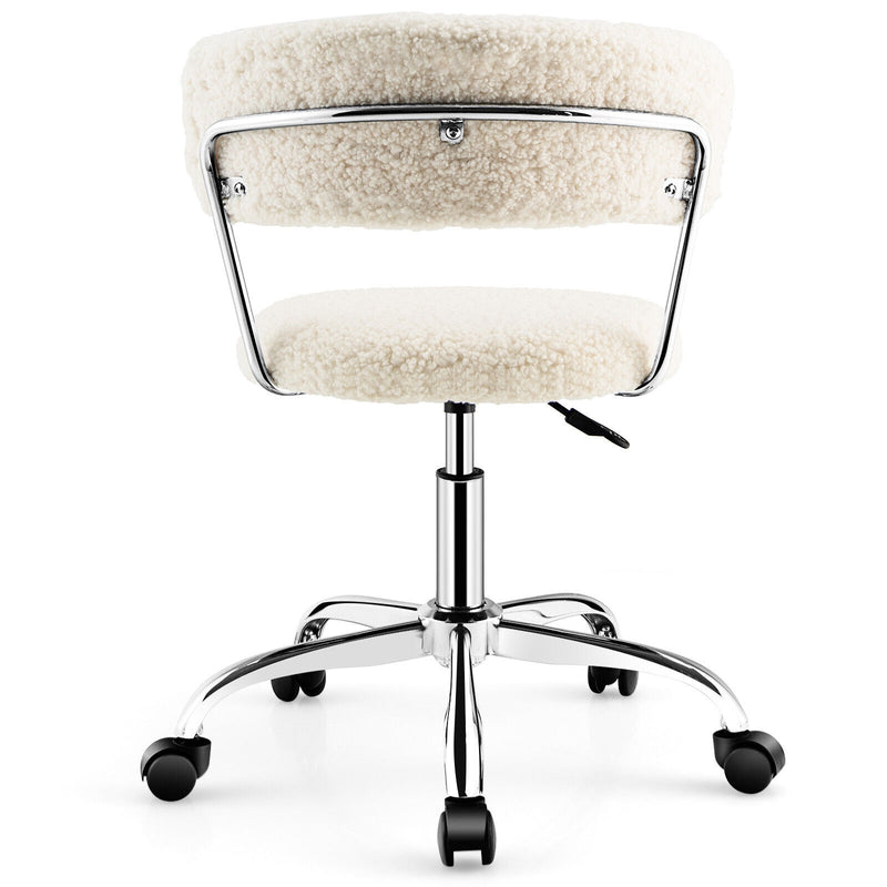 Computer Desk Chair Adjustable Sherpa Office Chair Swivel Vanity Chair-White