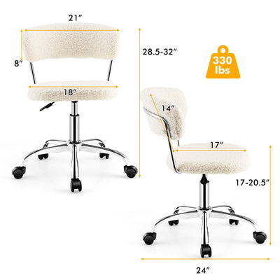 Computer Desk Chair Adjustable Sherpa Office Chair Swivel Vanity Chair-White