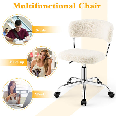 Computer Desk Chair Adjustable Sherpa Office Chair Swivel Vanity Chair-White